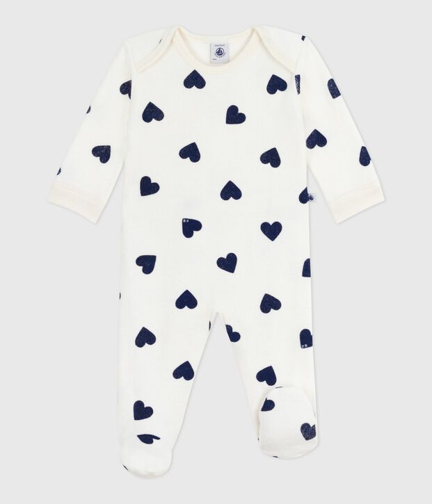 Pyjama b&eacute;b&eacute; en coton ouverture sans pression imprim&eacute; c&oelig;ur bleu/bleu