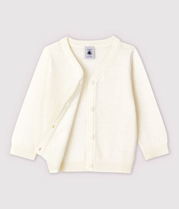 Cardigan en tricot jersey coton/lin b&eacute;b&eacute; gar&ccedil;on blanc