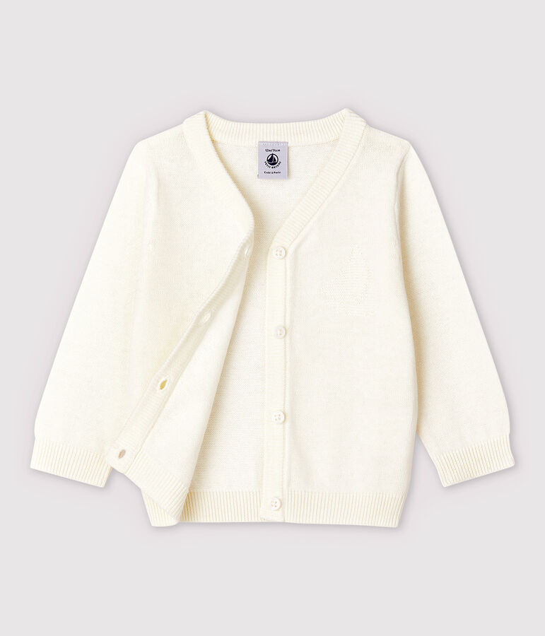 Cardigan en tricot jersey coton/lin b&eacute;b&eacute; gar&ccedil;on blanc