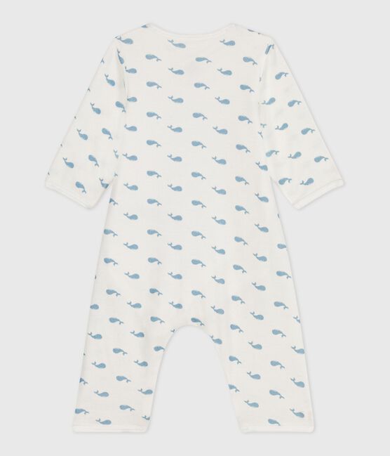 Bodyjama bébé sans pieds en coton imprimé baleines MARSHMALLOW/ ADRIATIC