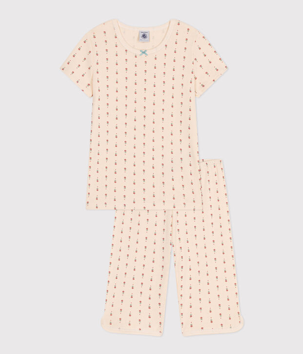 Pyjama capri imprim&eacute; fleur en coton enfant &eacute;cru/multicouleur
