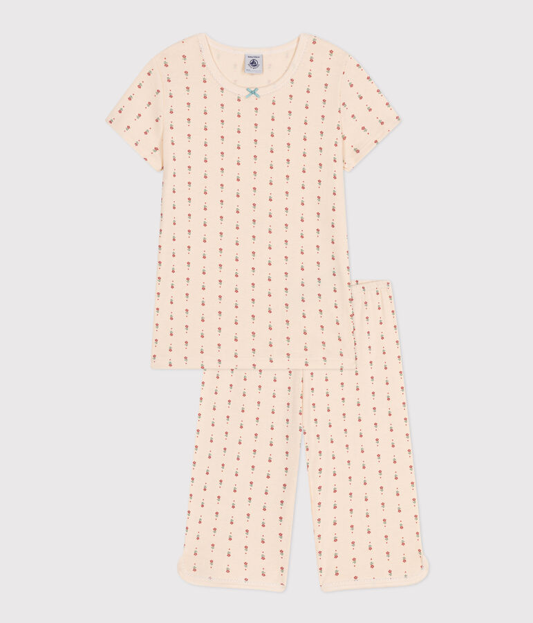 Pyjama capri imprim&eacute; fleur en coton enfant blanc AVALANCHE/ MULTICO