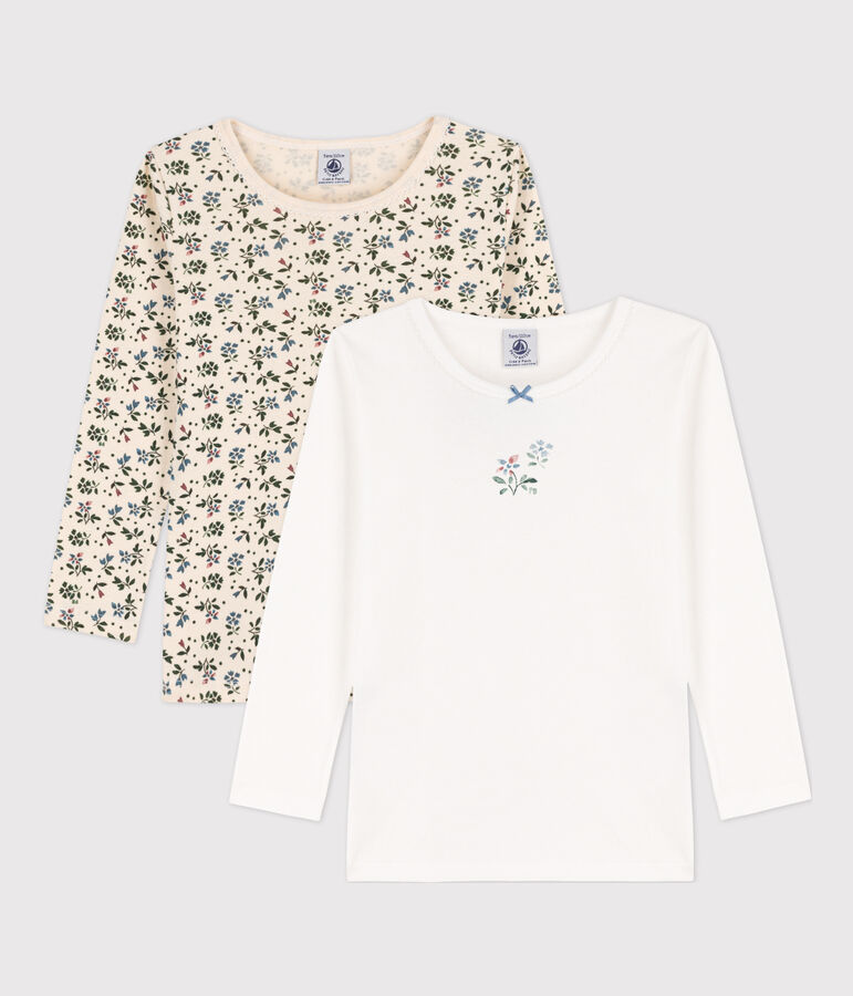 Lot de 2 t-shirts manches longues fleur petite fille en coton multicouleur