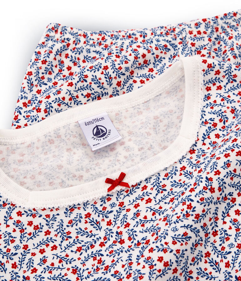 Pyjacourt petite fille en c&ocirc;te blanc MARSHMALLOW/blanc MULTICO