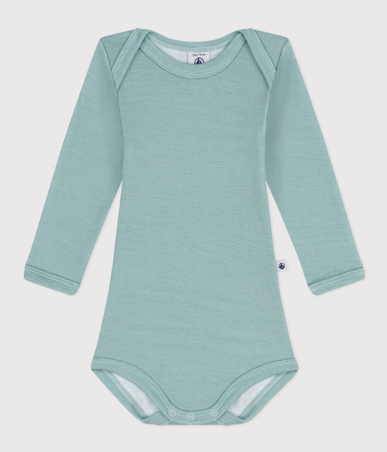 Body manches longues b&eacute;b&eacute; en laine et coton vert PAUL