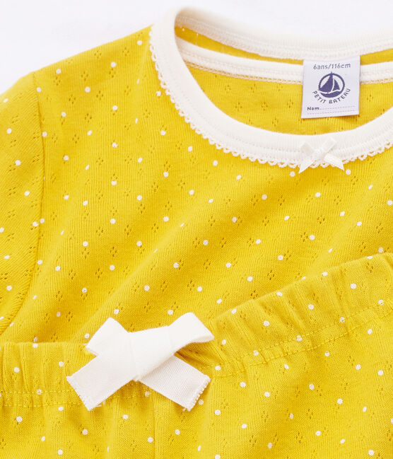 Pyjacourt petite fille en côte jaune HONEY/blanc MARSHMALLOW