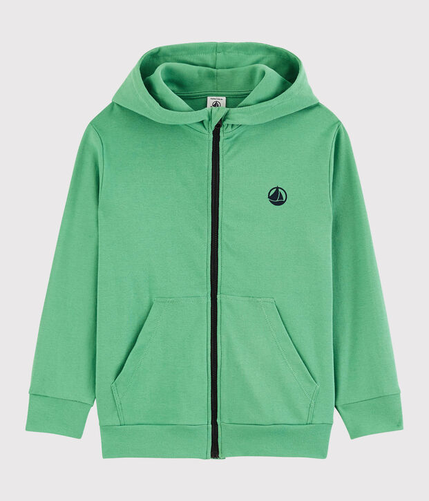 Sweatshirt zipp&eacute; &agrave; capuche en coton enfant gar&ccedil;on vert