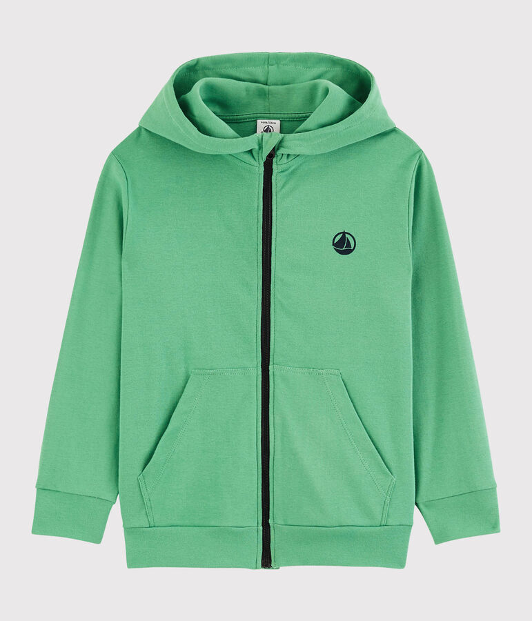 Sweatshirt zipp&eacute; &agrave; capuche en coton enfant gar&ccedil;on vert ALOEVERA