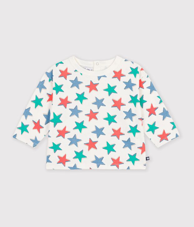 Tee-shirt b&eacute;b&eacute; en coton manches longues imprim&eacute; &eacute;toiles &eacute;cru/multicouleur
