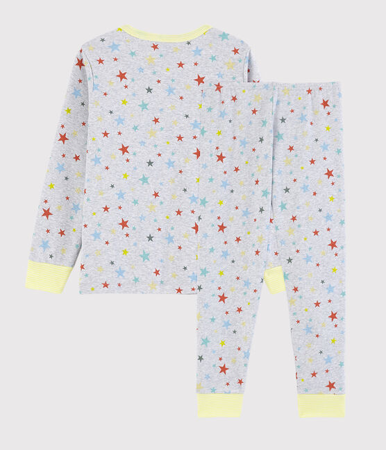 Pyjama gris chiné à étoiles petit garçon en coton gris POUSSIERE/blanc MULTICO