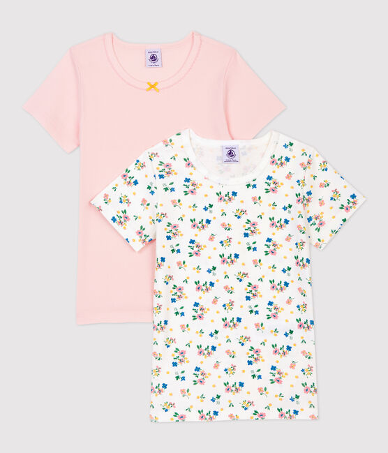 Lot de 2 tee shirts manches courtes imprimé fleuri petite fille en coton biologique variante 1