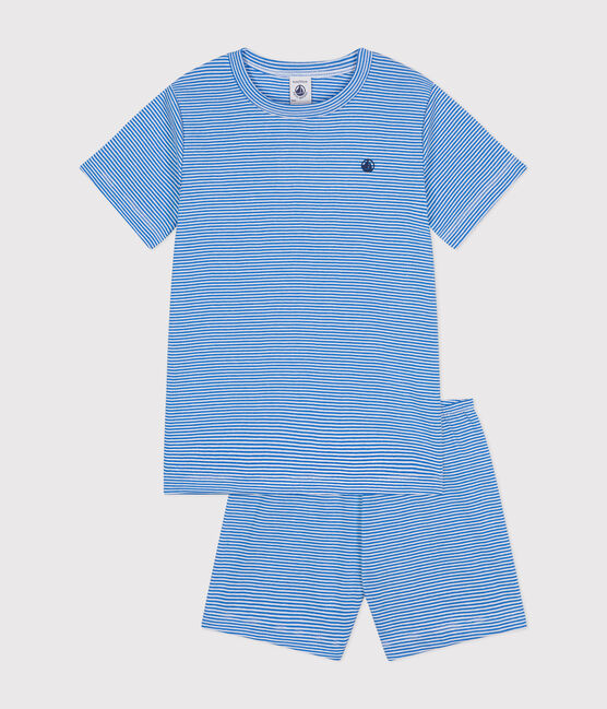 Pyjama short rayé en coton enfant DELPHINIUM/ MARSHMALLOW