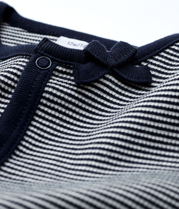 Cardigan milleraies en c&ocirc;te 2x2 b&eacute;b&eacute; fille. bleu/blanc