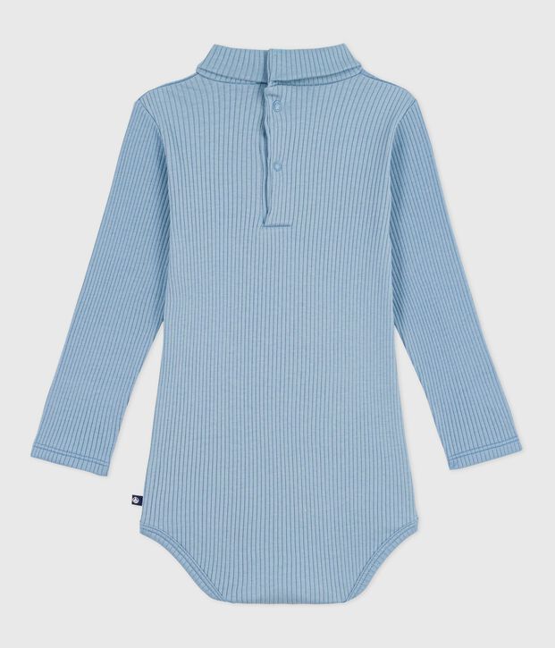 Body b&eacute;b&eacute; col roul&eacute; en coton uni bleu