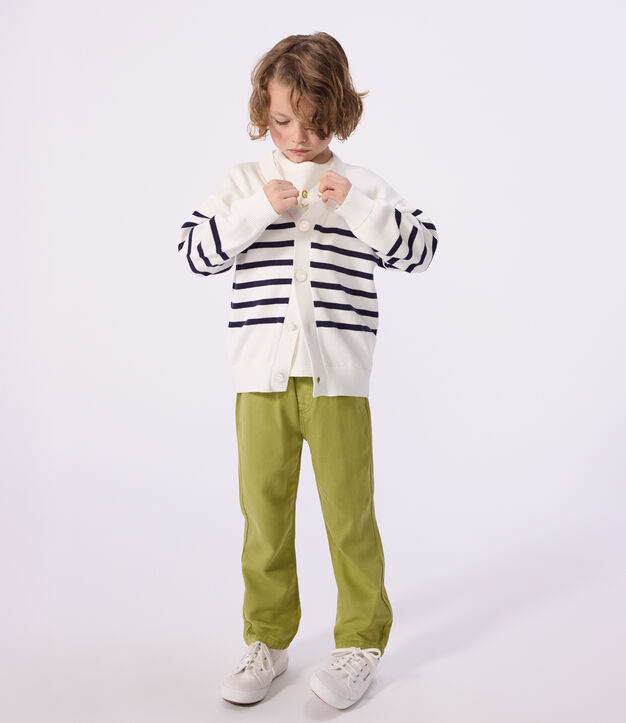 Cardigan enfant en coton ray&eacute; bleu/bleu
