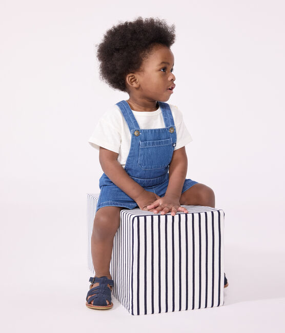 Salopette courte en denim léger bébé DENIM CLAIR Petit Bateau