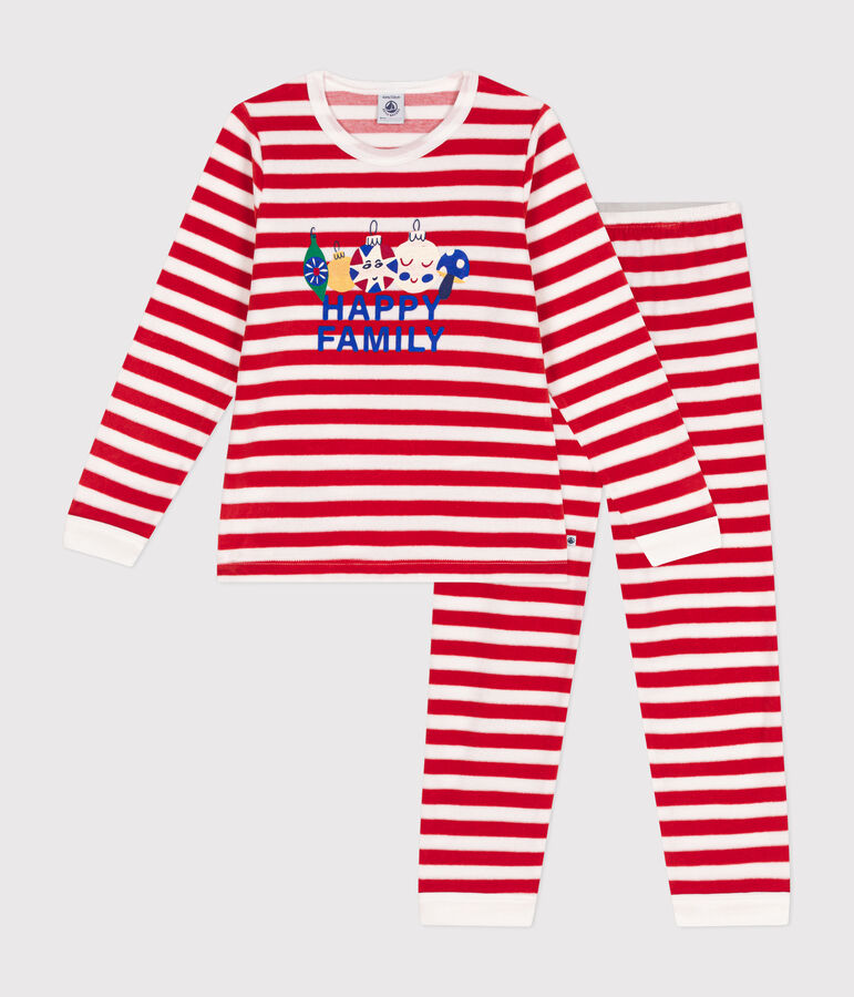 Pyjama ray&eacute; en velours enfant rouge AURORA/ MARSHMALLOW