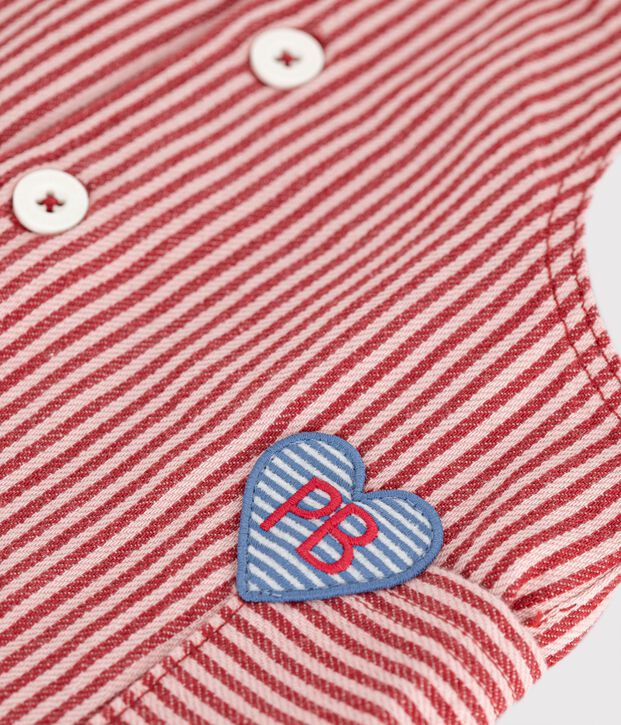 Robe b&eacute;b&eacute; sans manches en coton &agrave; rayures et badge c&oelig;ur rose/rose