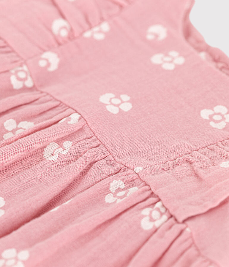 Barboteuse b&eacute;b&eacute; en gaze de coton sans manches, imprim&eacute; &agrave; fleurs rose CHARME/blanc MARSHMALLOW