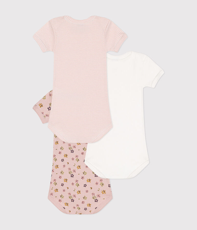 Lot de 3 bodies manches courtes fleurs en coton b&eacute;b&eacute; multicouleur