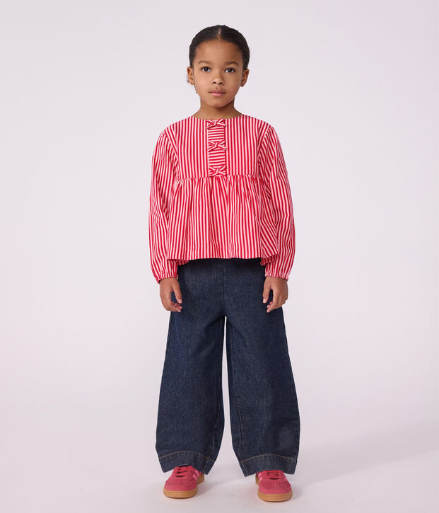 Blouse enfant en coton manches longues &agrave; rayures rose/rose