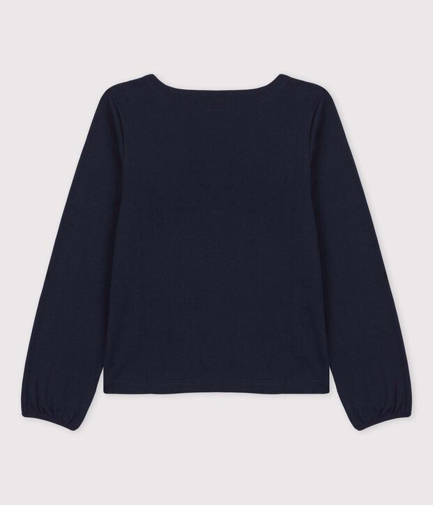 Tee-shirt manches longues en coton enfant fille bleu marine