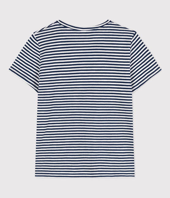 Tee-shirt LE DROIT col rond en coton Femme bleu MEDIEVAL/blanc MARSHMALLOW