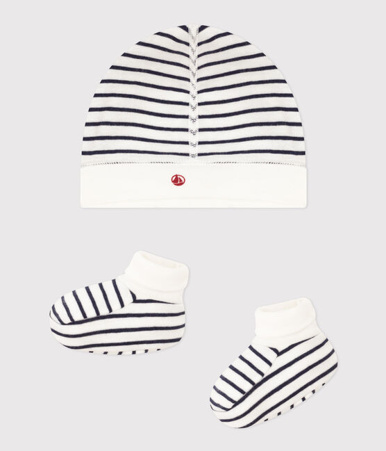 Lot de bonnet et chausson bébé en coton marinière  variante 1