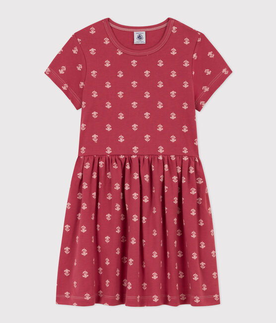 Robe imprimée en coton enfant fille rose PAPI/beige AVALANCHE