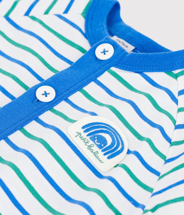 Combinaison courte b&eacute;b&eacute; en coton ray&eacute;e blanc/multicouleur