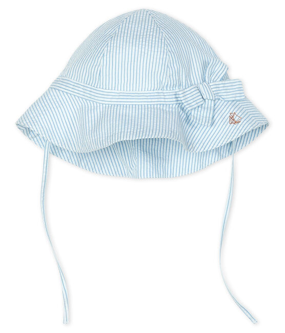 Capeline en seersucker bébé fille blanc MARSHMALLOW/bleu ACIER