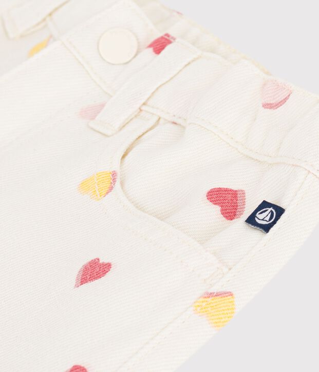 Pantalon wide leg enfant en coton &eacute;cru/multicouleur
