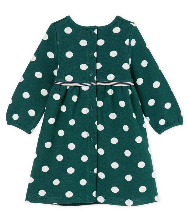 Robe manches longues b&eacute;b&eacute; fille &agrave; pois vert/blanc