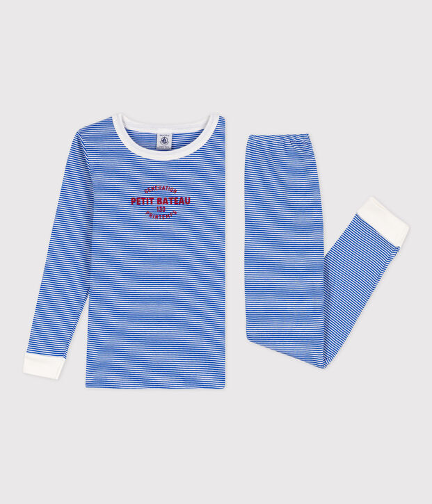 Pyjama ajust&eacute; &agrave; rayures en coton enfant bleu/blanc