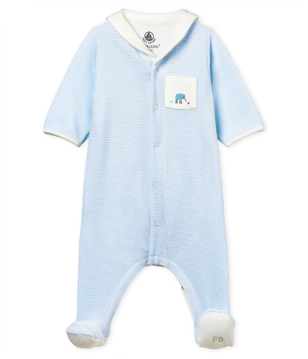 Bodyjama b&eacute;b&eacute; gar&ccedil;on en velours milleraies bleu/blanc