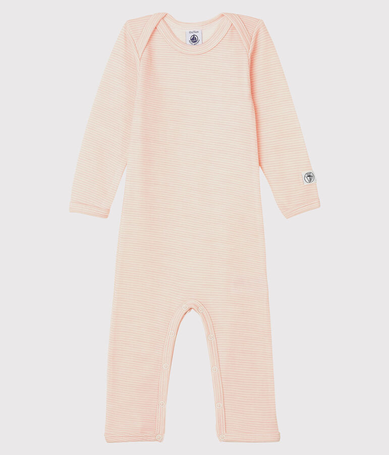 Body jambes longues &agrave; rayures b&eacute;b&eacute; en laine et coton rose CHARME/blanc MARSHMALLOW