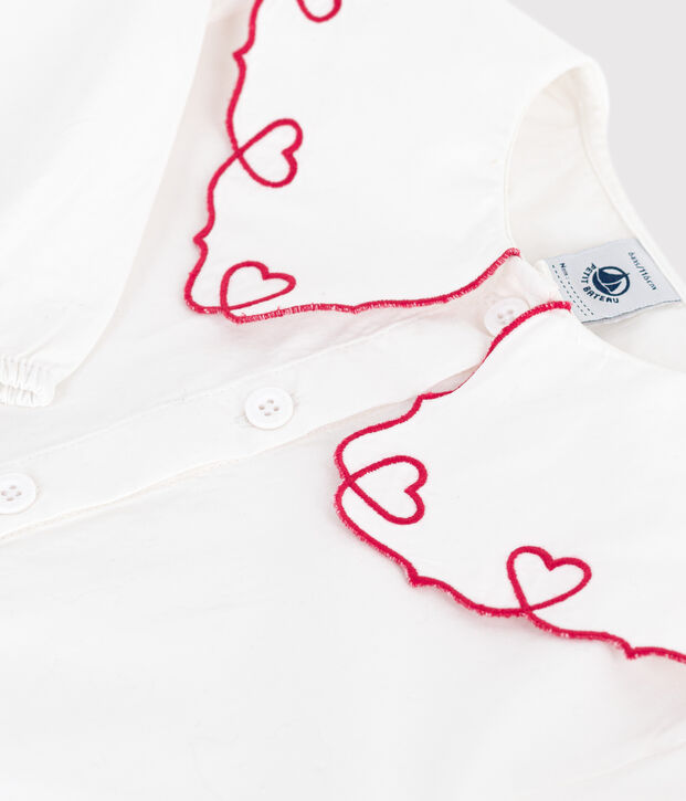 Blouse enfant en popeline de coton manches longues unie blanc