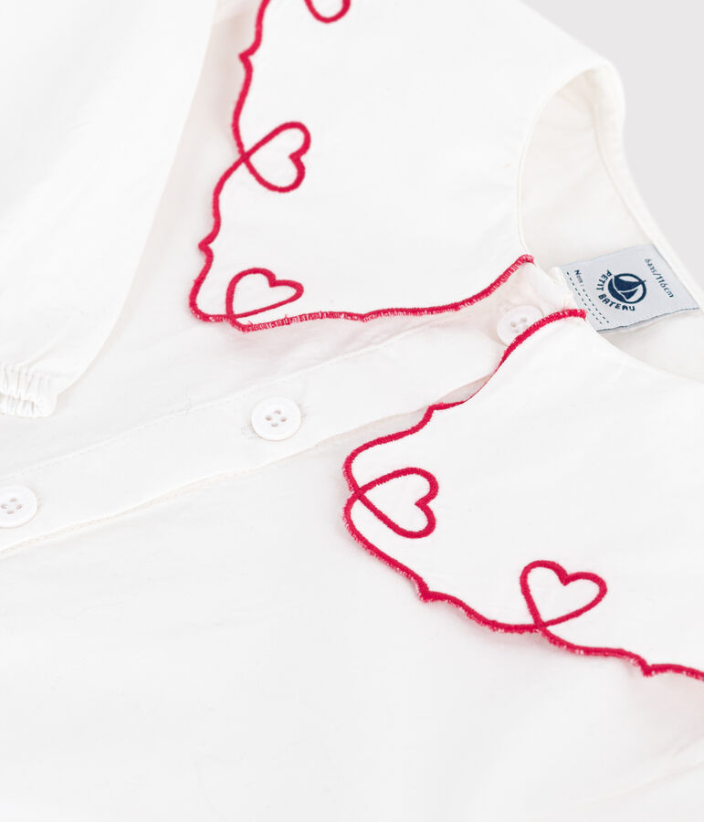 Blouse enfant en popeline de coton manches longues unie blanc ECUME