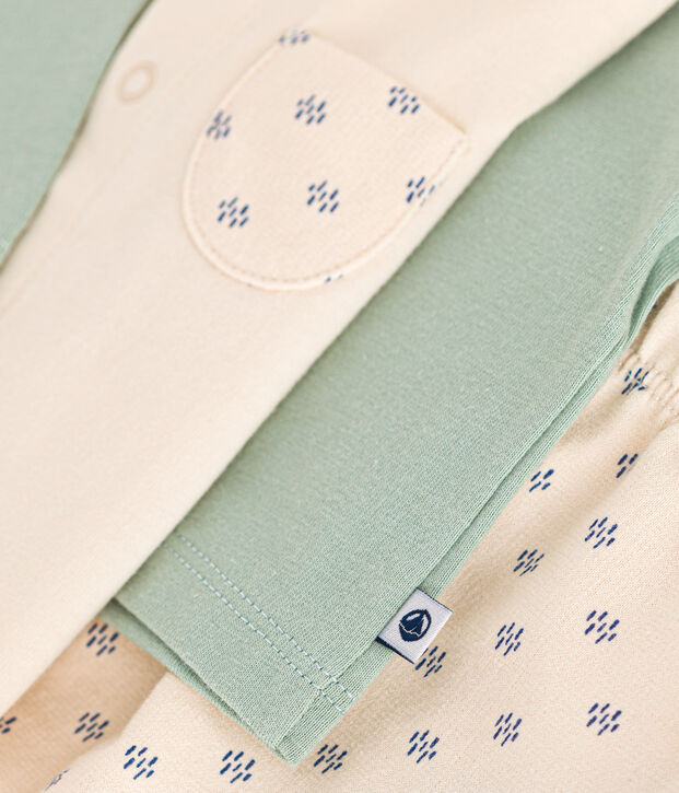 Ensemble 3 pi&egrave;ces en jersey l&eacute;ger b&eacute;b&eacute; &eacute;cru/multicouleur