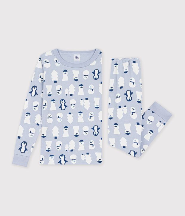 Pyjama tr&egrave;s ajust&eacute; enfant en coton imprim&eacute; bleu/multicouleur