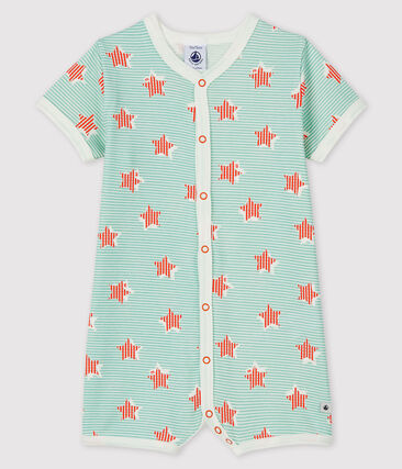 PETIT BATEAU - Combicourt bleu à rayure et étoiles bébé en côte