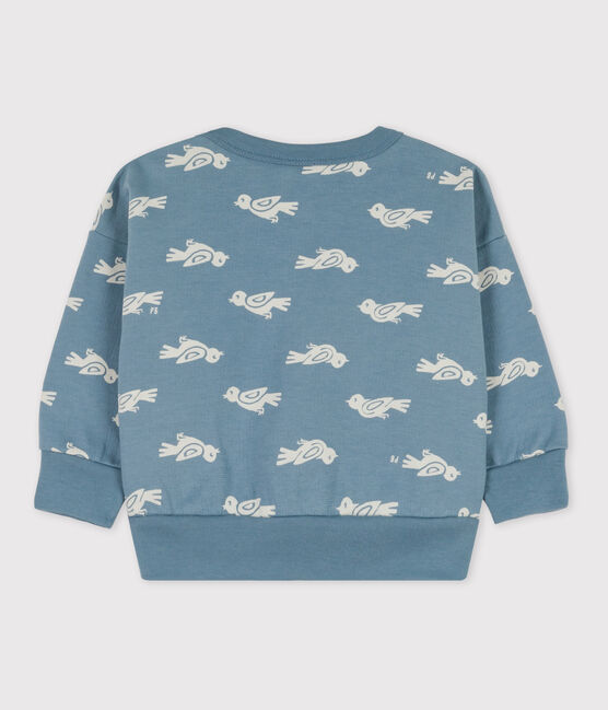 Sweatshirt bébé imprimé oiseaux en coton bleu ROVER/blanc MARSHMALLOW