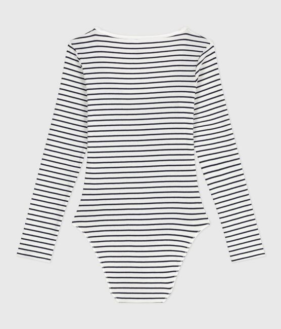 Body femme en coton et elasthanne à rayures blanc MARSHMALLOW/bleu SMOKING