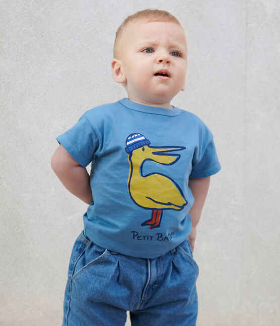 T-shirt bébé en coton à manches courtes uni bleu ALASKA