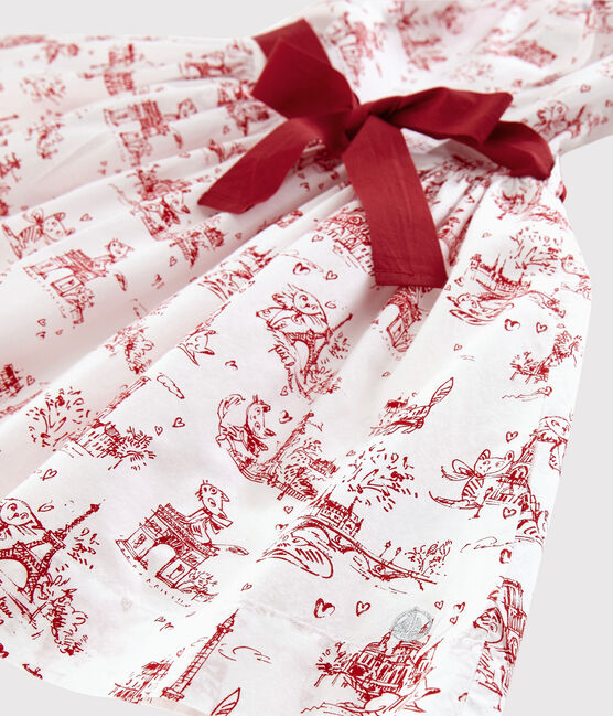 Robe manches courtes en popeline enfant fille blanc MARSHMALLOW/rouge TERKUIT