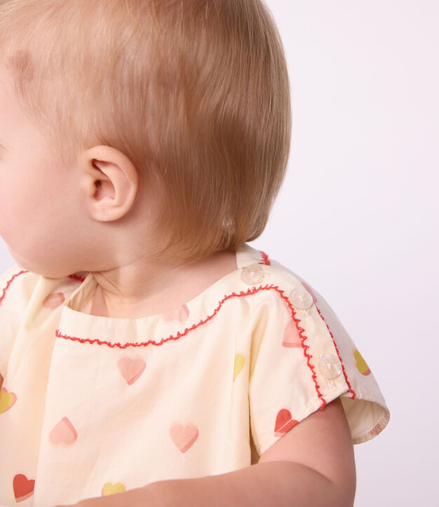 Robe b&eacute;b&eacute; en coton manches courtes imprim&eacute;e c&oelig;urs &eacute;cru/multicouleur