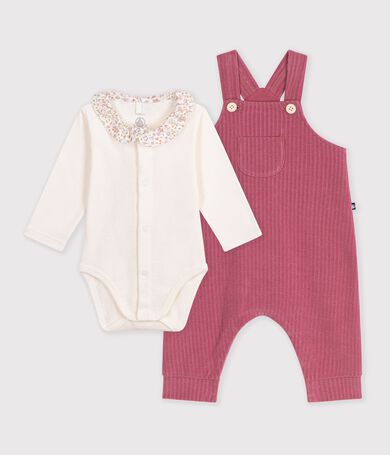Ensemble salopette et body b&eacute;b&eacute; en coton avec col uni