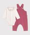 Ensemble salopette et body b&eacute;b&eacute; en coton avec col uni rose/&eacute;cru