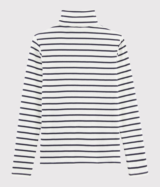 Sous-pull iconique en coton ray&eacute; Femme blanc/bleu