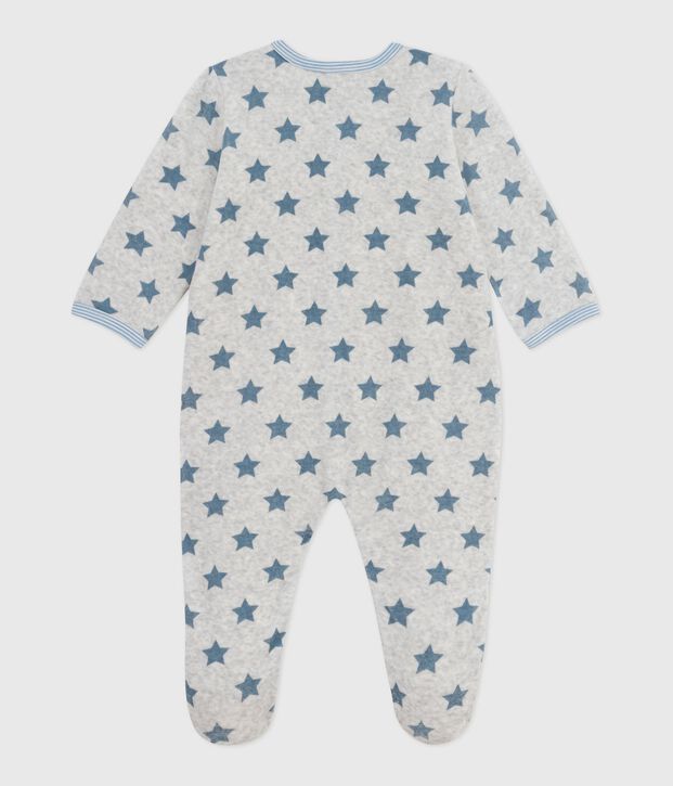Pyjama b&eacute;b&eacute; en velours imprim&eacute; &eacute;toiles gris/bleu